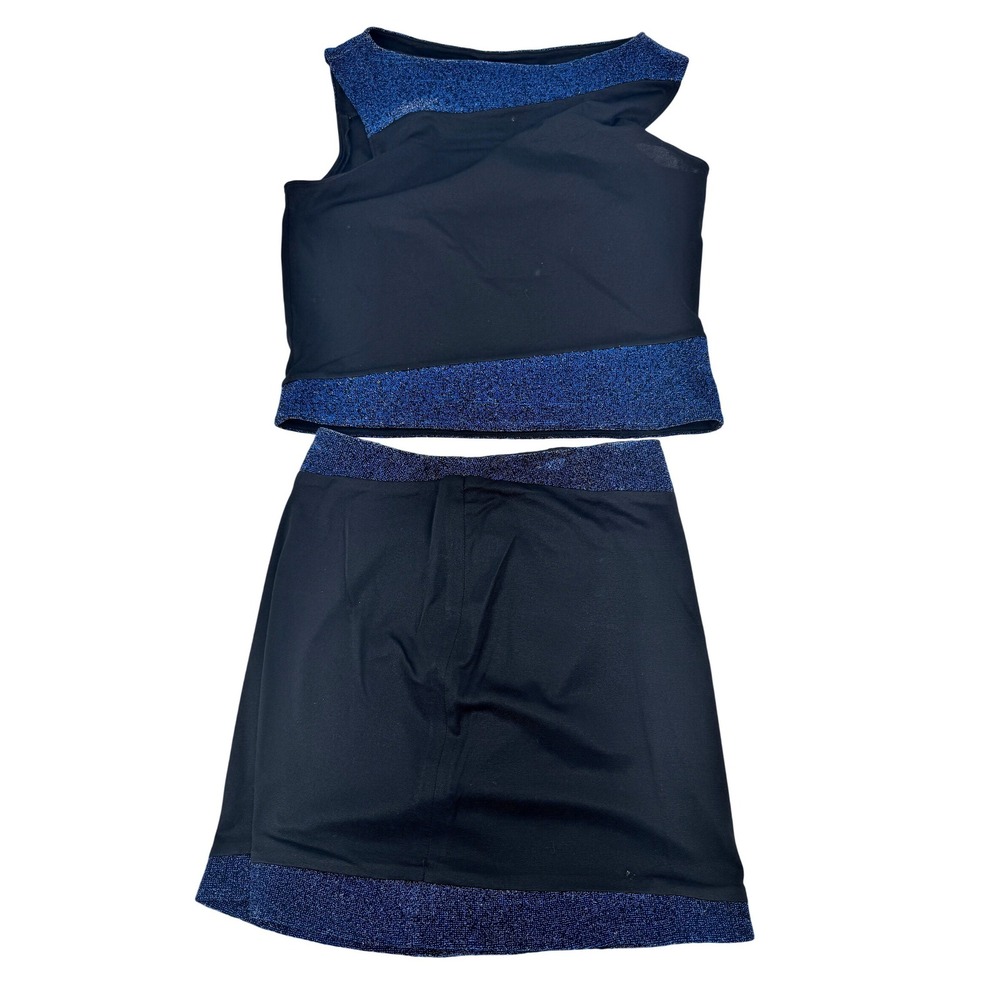 Versace Jeans Couture Top Skirt Set Womens M Black Blue Glitter Vintage 90 Italy